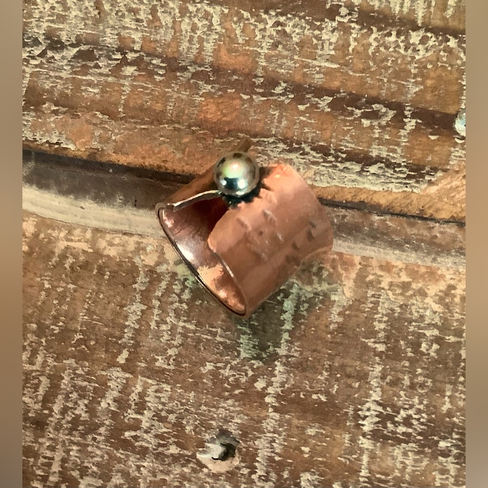 Artisan Made Copper and Sterling Silver Mixed Metal Wide Ring